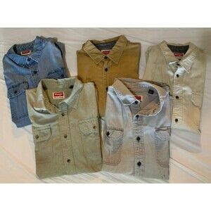 Wrangler Mens Shirts Short Sleeve Bundle Work Shirts Large Lot of 5